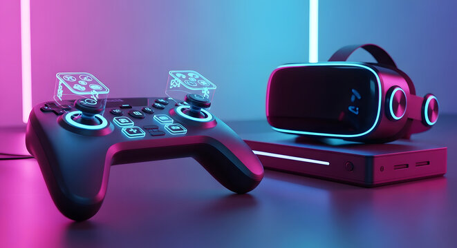 Modern Gaming Controller and VR Headset Setup.