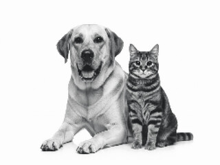 Fototapeta premium Dog and cat together in halftone dot pattern illustration on white background