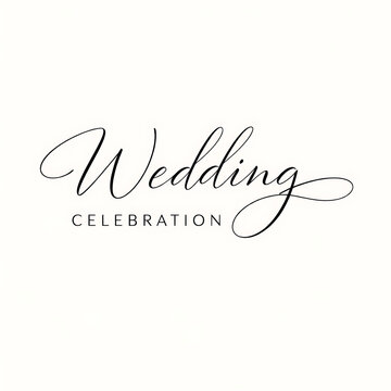 A wedding celebration logo features elegant cursive text on a plain background