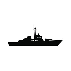 Military warship silhouette side view isolated on white background © Iqbal