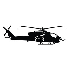 Military attack helicopter silhouette side view graphic icon