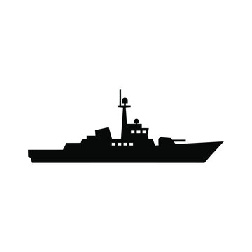 Military warship silhouette side view isolated on white background