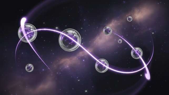 Ethereal glowing orbs drift through a cosmic nebula, connected by luminous trails