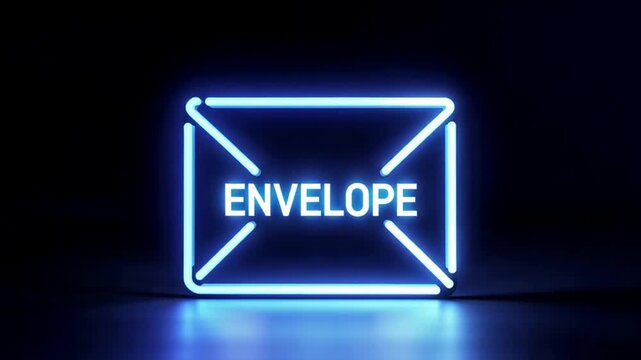 Glowing blue neon envelope on dark background
