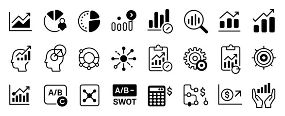 Analytics Chart Icon Set &ndash; Graph, Pie Chart, Statistics, Data Analysis, Report, Dashboard, Finance, Business Line Icons Collection