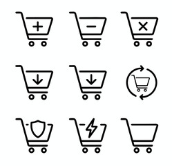 Shopping Cart Icon Set Ecommerce Trolley Symbols Add Remove Download Security Vector Collection © NajmulHussain