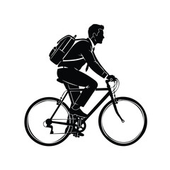 Naklejka premium Businessman cycling on bicycle to work commuting city, silhouette isolated vector