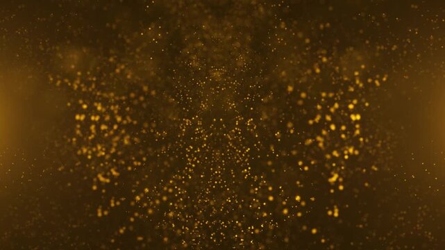 gold particles abstract background with golden shining bokeh glitter dust awards background. 4k seamless loop
