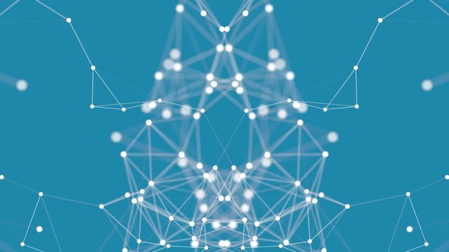 Abstract white line network structure. 3D digital data technology concept. Seamless Loop 4K with copy space blue Background	