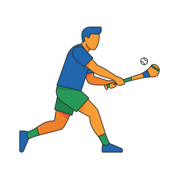 Illustration of a person playing hurling, a popular Irish sport, with a ball and hurley stick