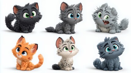 Colorful Fluffy Kittens: Adorable Animated Cat Characters in 3D