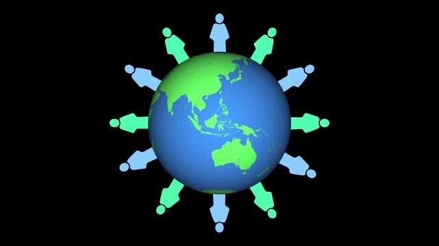 People protesting with planet earth. People holding hands by hands around the earth. Global network concept. Rotation Earth globe with group of people with arms raised up.