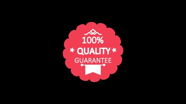 Modern animated badge design featuring 100% QUALITY GUARANTEE text, perfect for business promotion, marketing campaigns, product highlights, and advertising content.