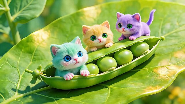 colorful kittens in pea pod