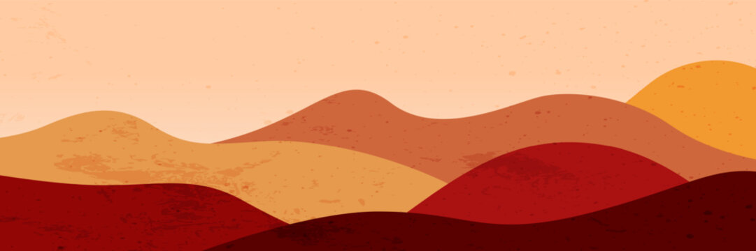 Mountain landscape wallpaper vector with layered desert hills. Modern design illustration for cover, fabric, invitation and print