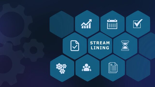 Process streamlining and business optimization strategy with industrial gear and professional icons.
