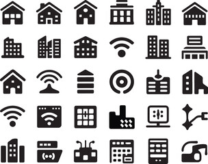 Fototapeta premium Vector art set of city buildings and network design.