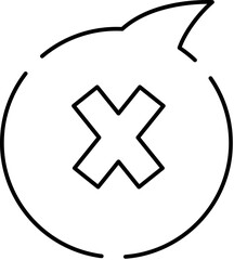 Error message or negative action user interface element line illustration presenting a generic cross symbol inside a speech bubble for interface design