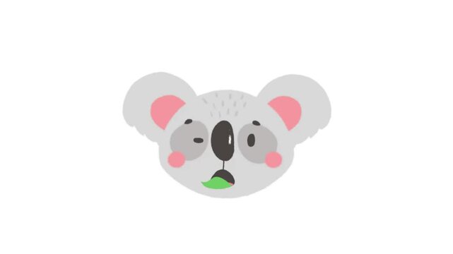 Animated koala faces with different expressions on white background