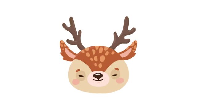 Cute deer heads with antlers on white background cartoon style adorable facial expressions