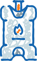 Fototapeta premium Wood burning stove sketch on white background, cozy hearth icon suggesting warmth, home heating and sustainable traditional fuel for cold weather living and interior comfort