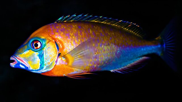A vibrant fish swimming gracefully in deep ocean waters.
