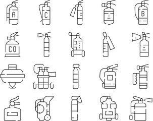 Fire extinguishers representing various types and designs are essential equipment for preventing and controlling fires, ensuring safety and protection in emergency situations