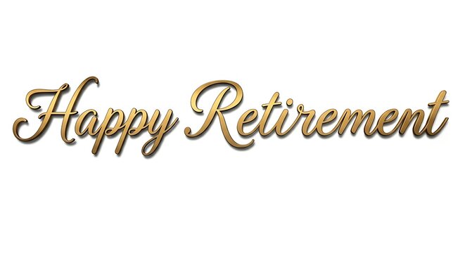 Golden happy retirement wishes greeting card or banner
