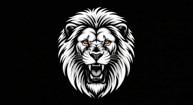 A fierce lion's head with an open mouth and sharp teeth