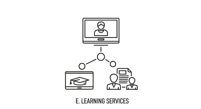 E-learning services concept: online education, digital learning, remote study, and virtual classroom