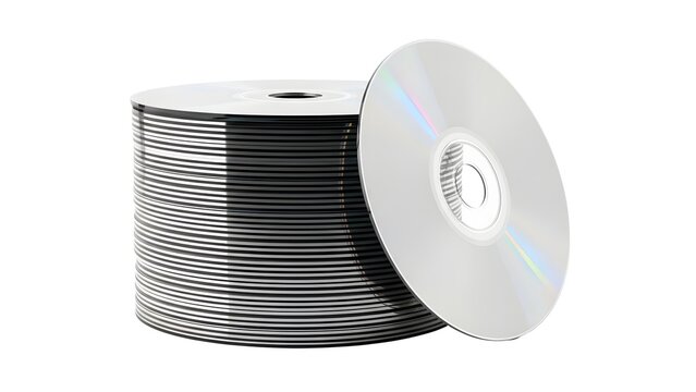 A stack of shiny compact discs on transparent background