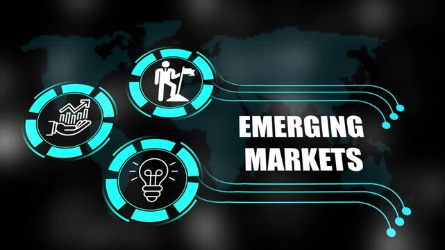 emerging marketing concept with icons of business, responsibility, customers, integrity, goals, teamwork, commitment and innovation. 4k animation.