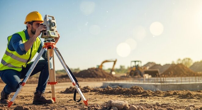 Surveyor at Work Measuring Land with Precision and Expertise.