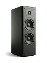 Obraz premium Black speaker with two woofers and a tweeter on a white background