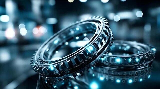 Abstract industrial rings close-up, metallic technological background, circular mechanical components, engineering detail, with copy space