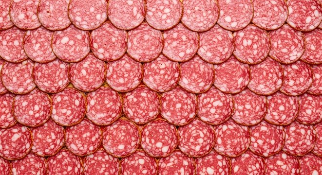 Sliced cured meat arranged in a repeating pattern