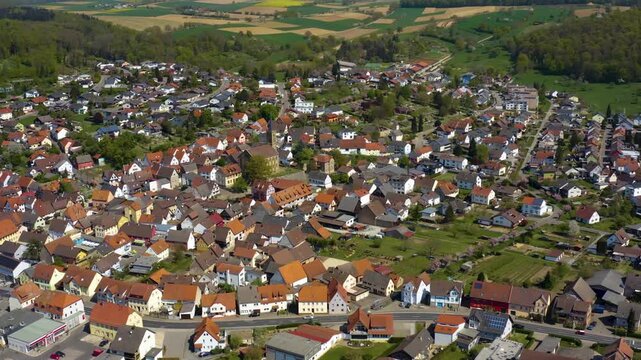 Panorama Aerial view of the city Hoffenheim in Germany on a sunny spring day 