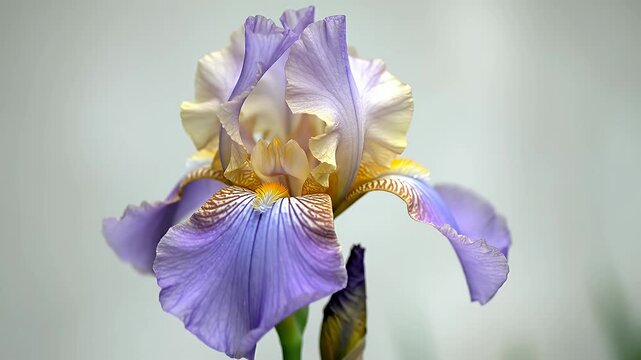 Close-up of beautiful purple and yellow iris flower