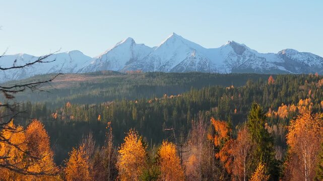 The breathtaking aerial view of beautiful nature in Tantra mountains in autumn
