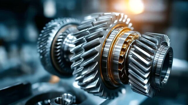 Close-up of intricate gears in complex machine, precision mechanical components, engineering detail photography, machinery elements, with copy space