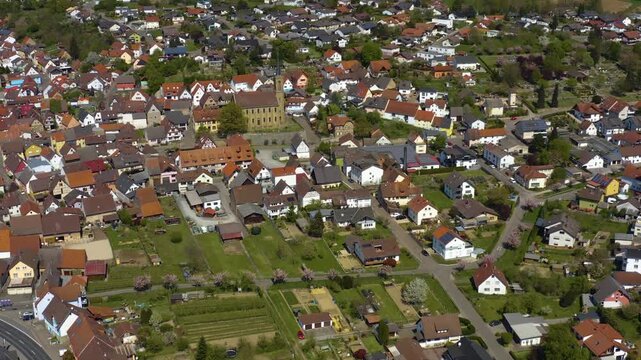 Panorama Aerial view of the city Hoffenheim in Germany on a sunny spring day 