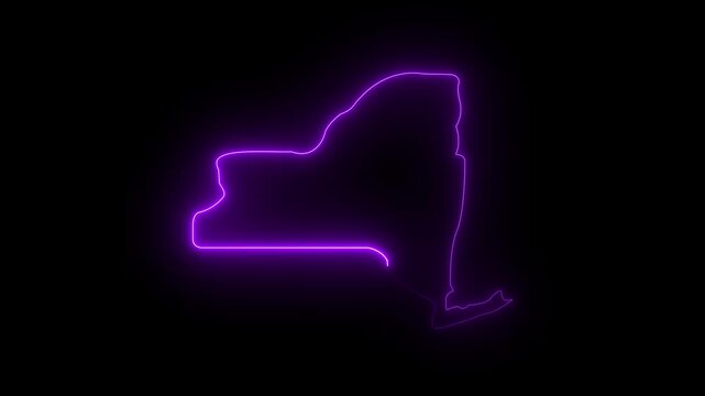 This video neon glowing color pink New York map animated. Glowing neon New York map, black Background Effect 4K Video