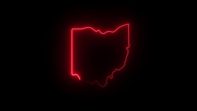 This video neon glowing color red Ohio map animated. Ohio map icon animation with a neon effect. 4k video animation
