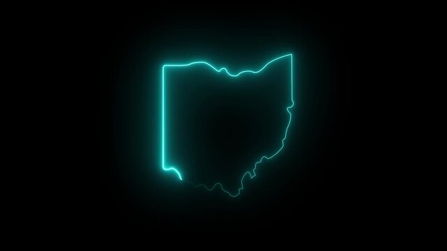 This video neon glowing color cyan Ohio map animated. Ohio map icon animation with a neon effect. 4k video animation