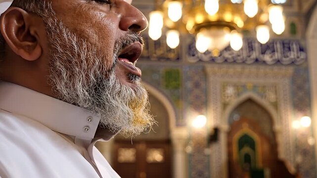 Muslim man speaking in a mosque