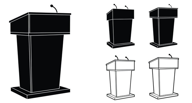 Black podiums in varying perspectives presented as a stark silhouette