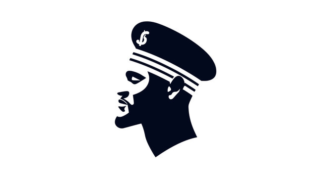 A side profile of a man wearing a hat with a dollar sign. A minimalist silhouette portrait