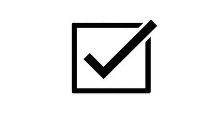 Black check mark icon within a square checkbox, symbolizing approval, completion, confirmation, agreement, correctness, selection, and success on a transparent background