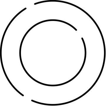 Abstract black line art revealing two broken concentric circles against a clean white background, creating a minimalist graphic element for design and technology concepts