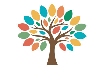 Obraz premium Tree with colorful leaves, bright autumn foliage vector, nature landscape illustration, seasonal garden, botanical design, fall colors, decorative artwork